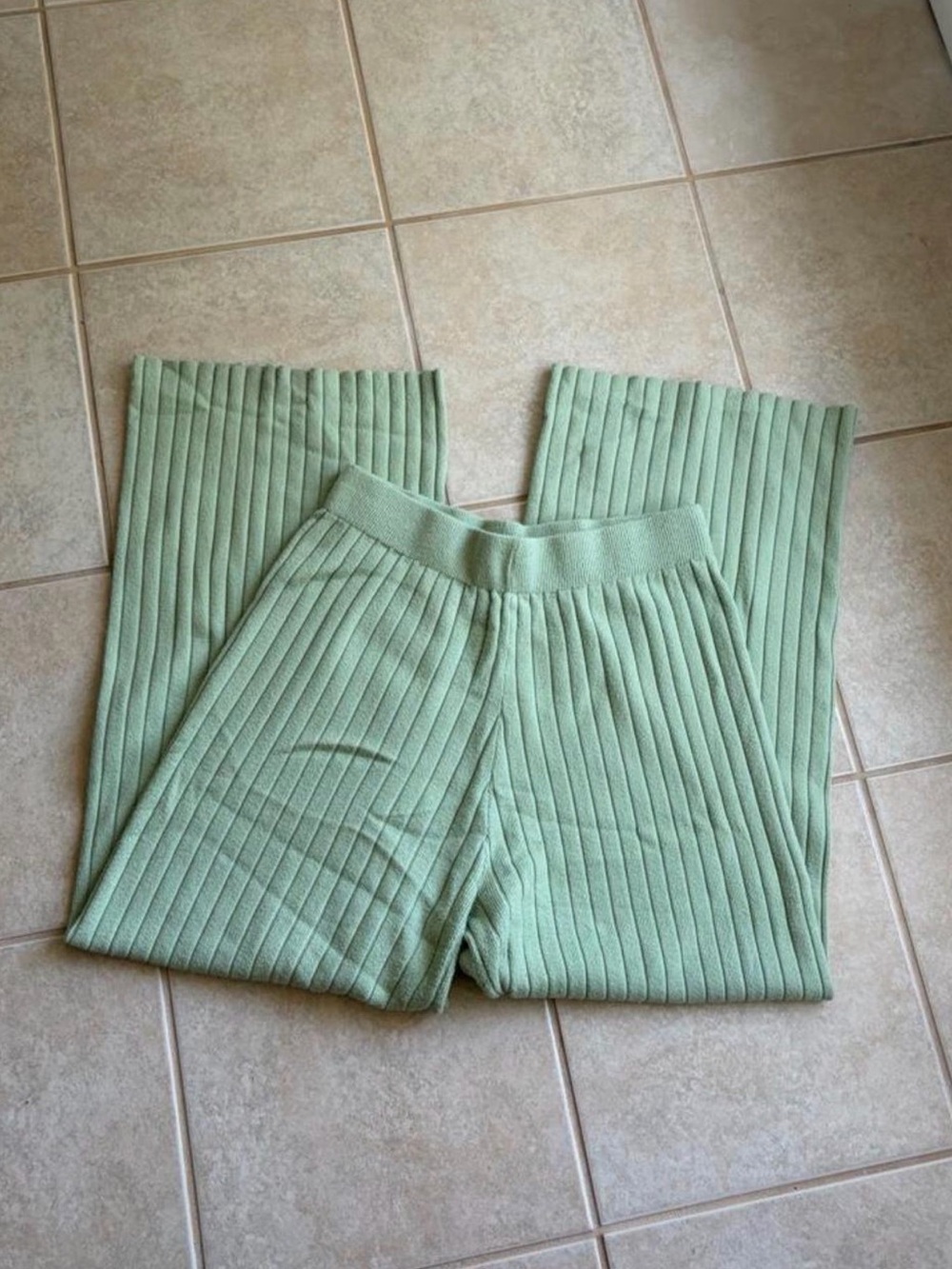 Sincerely Jules Ribbed Wide-Leg Knit Pants in Sage